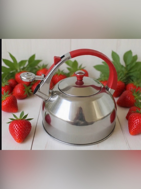 Other - 🍓Vintage  Whistling Kettle wi/ Red Silicone Handle Stainless Steel